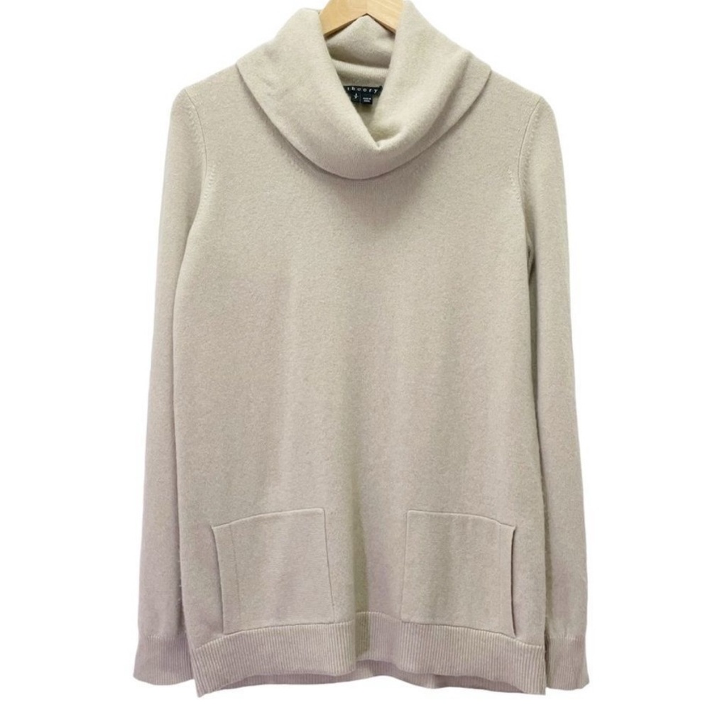 Theory cashmere tunic sweater turtleneck cowl neck petite Small beige sand camel